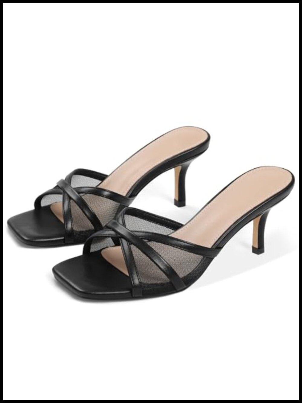 Kitten Heels for Women Square Toe Slip On Mesh Summer Wedge Sandals 3 Inch Low